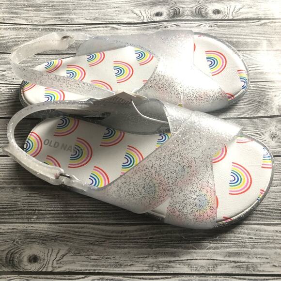 Old Navy Toddler Girl Glitter Rainbow Print Double Ankle  Strap Sandals Sz 11 - Picture 9 of 9